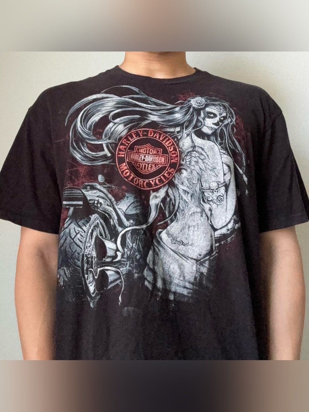 Vintage 2000s Harley Davidson Florida Graphics Black Boxy Tee Shirt